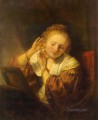 Mujer joven probando aretes Rembrandt